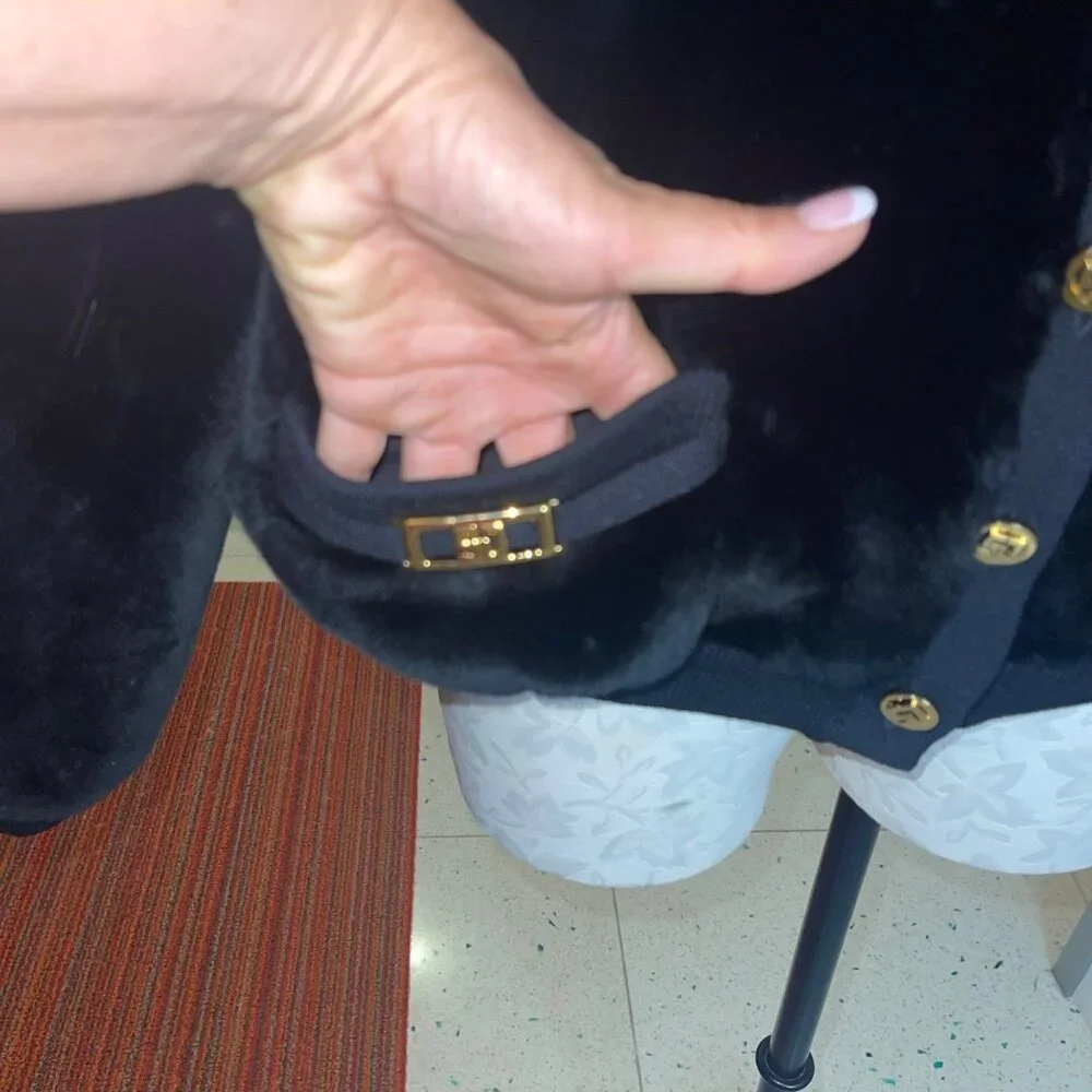 St John Vintage Womens Jacket Size Large Black Bomber Pockets Casual Faux Fur - Picture 6 of 16